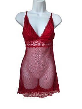Fredericks Of Hollywood Aubrianna Lace & Mesh Chemise Red Womens Lingerie Size M